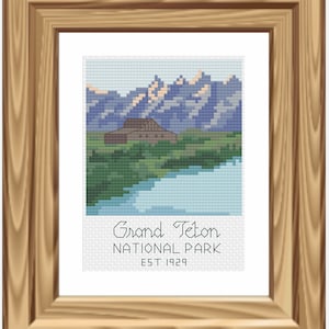 Kreuzstich Muster - Grand Teton Nationalpark, Mini Kreuzstich, Nationalpark Muster, Nationalpark Landschaft Kreuzstich