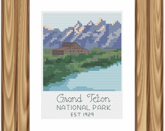 Cross Stitch Pattern - Grand Teton National Park, Mini Cross Stitch, National Park Pattern, National Park Landscape Cross Stitch