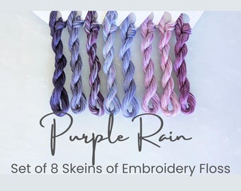 Purple Embroidery Floss - Set of 8 Colors, Hand Dyed Variegated Floss, 6-Strand Cotton, Dyed Thread, Modern Cross Stitch, Overdyed Floss