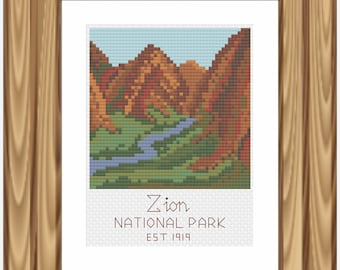 Cross Stitch Pattern - Zion National Park, Mini Cross Stitch, National Park Pattern, National Park Landscape Cross Stitch