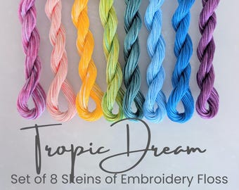 Bright Embroidery Floss - Set of 7 Colors, Hand Dyed Variegated Floss, 6-Strand Cotton, Dyed Thread, Modern Cross Stitch, Modern Embroidery