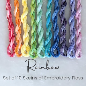 Rainbow Embroidery Floss - Set of 10 Colors, Hand Dyed Variegated Floss, 6-Strand Cotton, Dyed Thread, Modern Cross Stitch, Modern Embroider