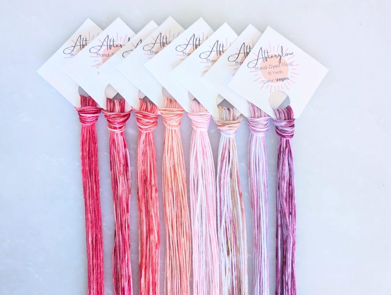 Pink Embroidery Floss - Set of 8 Colors, Hand Dyed Variegated Floss, 6-Strand Cotton, Dyed Thread, Modern Cross Stitch, Modern Embroidery image 4