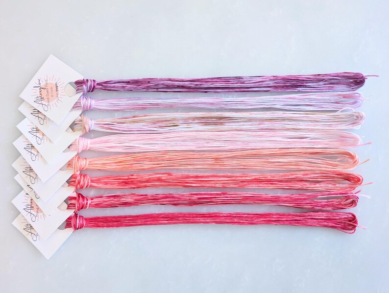 Pink Embroidery Floss - Set of 8 Colors, Hand Dyed Variegated Floss, 6-Strand Cotton, Dyed Thread, Modern Cross Stitch, Modern Embroidery image 5