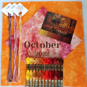 Cross Stitch Gift Set - October, Hand Dyed Aida, Hand Dyed Embroidery Floss, Embroidery Gift, DIY Crafting, Monthly Bundle, Embroidery