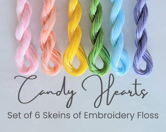 Candy Color Rainbow Embroidery Floss - Set of 6 Colors, Hand Dyed Floss, DMC Cotton Dyed Thread, Modern Cross Stitch, Modern Embroidery