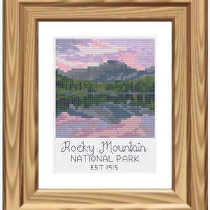 Cross Stitch Pattern - Rocky Mountain National Park, Mini Cross Stitch, National Park Pattern, National Park Landscape Cross Stitch, Sunset