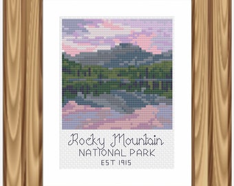 Cross Stitch Pattern - Rocky Mountain National Park, Mini Cross Stitch, National Park Pattern, National Park Landscape Cross Stitch, Sunset