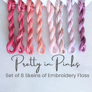 Pink Embroidery Floss - Set of 8 Colors, Hand Dyed Variegated Floss, 6-Strand Cotton, Dyed Thread, Modern Cross Stitch, Modern Embroidery image 1