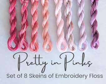 Pink Embroidery Floss - Set of 8 Colors, Hand Dyed Variegated Floss, 6-Strand Cotton, Dyed Thread, Modern Cross Stitch, Modern Embroidery