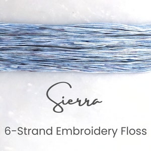 Sierra - Hand Dyed Floss, 6-Strand Cotton Embroidery Floss, Dyed Thread, Modern Cross Stitch, Modern Embroidery, Gray Blue White Variegated