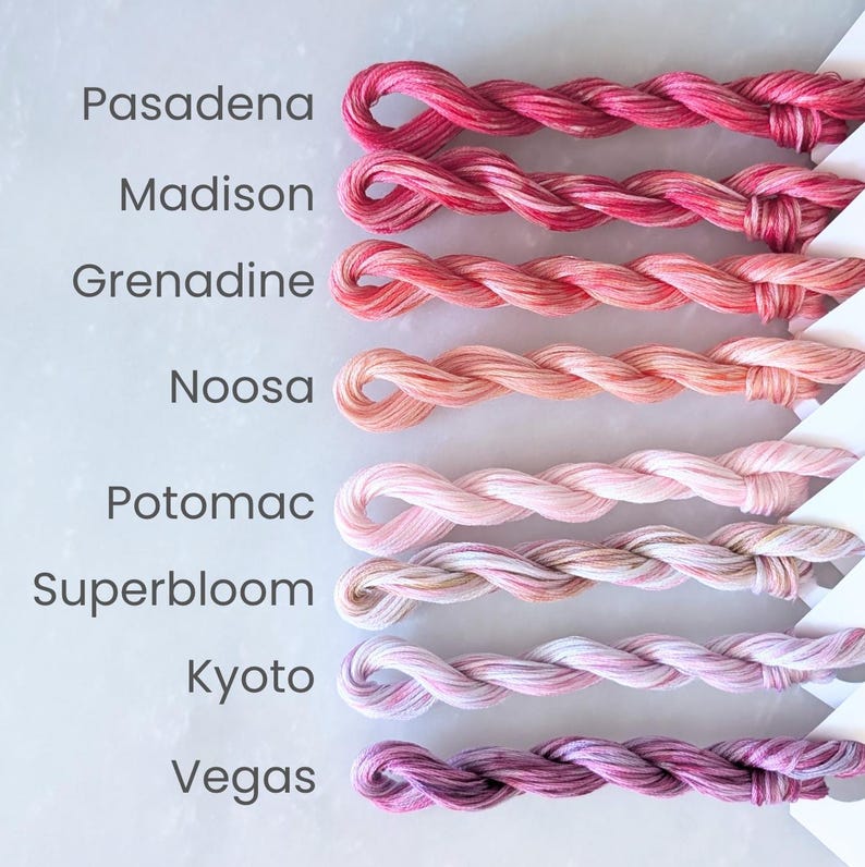 Pink Embroidery Floss - Set of 8 Colors, Hand Dyed Variegated Floss, 6-Strand Cotton, Dyed Thread, Modern Cross Stitch, Modern Embroidery image 2