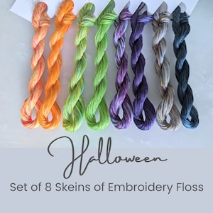 Halloween Embroidery Floss - Set of 8 Colors, Hand Dyed Variegated, 6-Strand Cotton, Dyed Thread, Modern Cross Stitch, Overdyed Embroidery