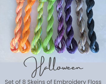 Halloween Embroidery Floss - Set of 8 Colors, Hand Dyed Variegated, 6-Strand Cotton, Dyed Thread, Modern Cross Stitch, Overdyed Embroidery