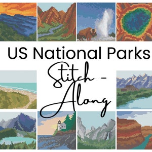 US National Park Stitch-Along, Cross Stitch Patterns, Modern Cross Stitch, PDF Download, Pattern Bundle, Landscape Cross Stitch