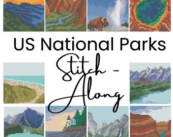 US National Park Stitch-Along, Cross Stitch Patterns, Modern Cross Stitch, PDF Download, Pattern Bundle, Landscape Cross Stitch