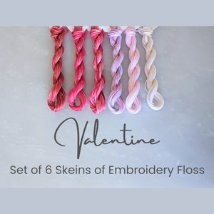 Valentine Embroidery Floss - Set of 6 Colors, Hand Dyed Floss, 6-Strand Cotton, Dyed Thread, Modern Cross Stitch, Modern Embroidery