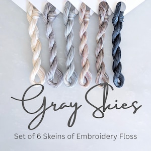 Gray Embroidery Floss - Set of 6 Colors, Hand Dyed Variegated Floss, 6-Strand Cotton, Dyed Thread, Modern Cross Stitch, Modern Embroidery