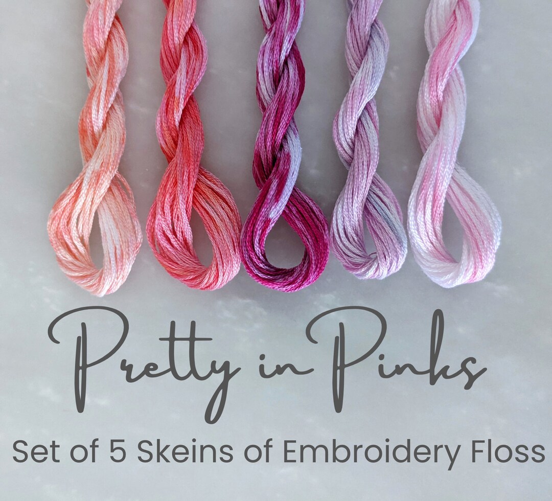 Pink Embroidery Floss Set of 5 Colors, Hand Dyed Variegated Floss, 6