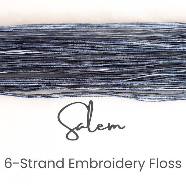 Salem - Hand Dyed Floss, 6-Strand Cotton Embroidery Floss, Dyed Thread, Modern Cross Stitch, Modern Embroidery, Blue-Gray-Black Variegated