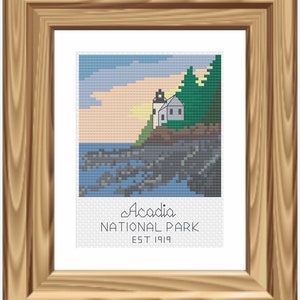 Cross Stitch Pattern - Acadia National Park, Mini Cross Stitch, National Park Pattern, National Park Landscape Cross Stitch, Lighthouse