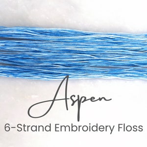 Aspen - Hand Dyed Floss, 6-Strand Cotton Embroidery Floss, Dyed Thread, Modern Cross Stitch, Modern Embroidery, Blue White Variegated