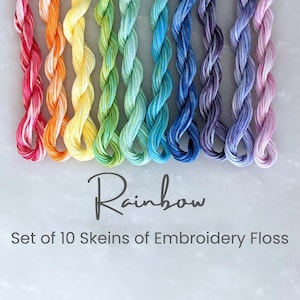 Rainbow Embroidery Floss - Set of 10 Colors, Hand Dyed Variegated Floss, 6-Strand Cotton, Dyed Thread, Modern Cross Stitch, Modern Embroider