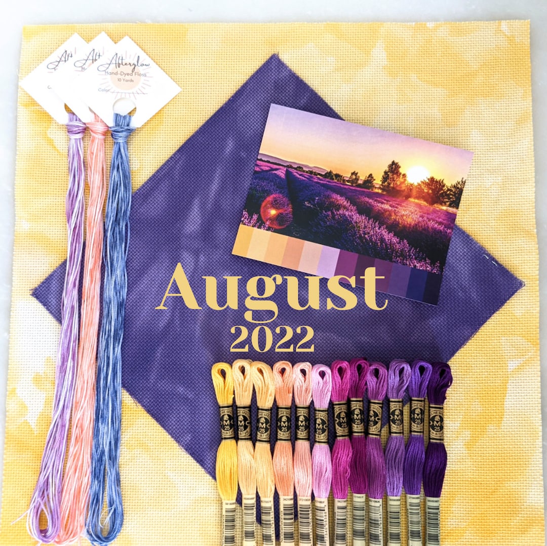 Cross Stitch Gift Set - August, Hand Dyed Aida, Hand Dyed Embroidery Floss, Embroidery Gift, DIY Crafting, Monthly Bundle, Embroidery Gift - Etsy