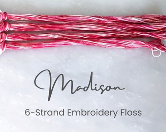 Madison - Hand Dyed Floss, 6-Strand Cotton Embroidery Floss, Dyed Thread, Modern Cross Stitch, Modern Embroidery, Red Pink Variegated