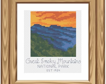 Cross Stitch Pattern - Great Smoky Mountains National Park, Mini Cross Stitch, National Park Pattern, National Park Landscape Cross Stitch