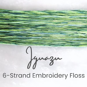 May include: A skein of green and blue 6-strand embroidery floss. The floss is called "Jguazu".