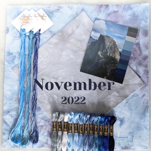 Cross Stitch Gift Set - November, Hand Dyed Aida, Hand Dyed Embroidery Floss, Embroidery Gift, DIY Crafting, Monthly Bundle, Embroidery