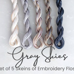 Gray Embroidery Floss - Set of 5 Colors, Hand Dyed Variegated Floss, 6-Strand Cotton, Dyed Thread, Modern Cross Stitch, Modern Embroidery