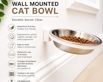 Comedero para gatos de pared – Comedero elevado en ángulo para mascotas, plato de acero inoxidable