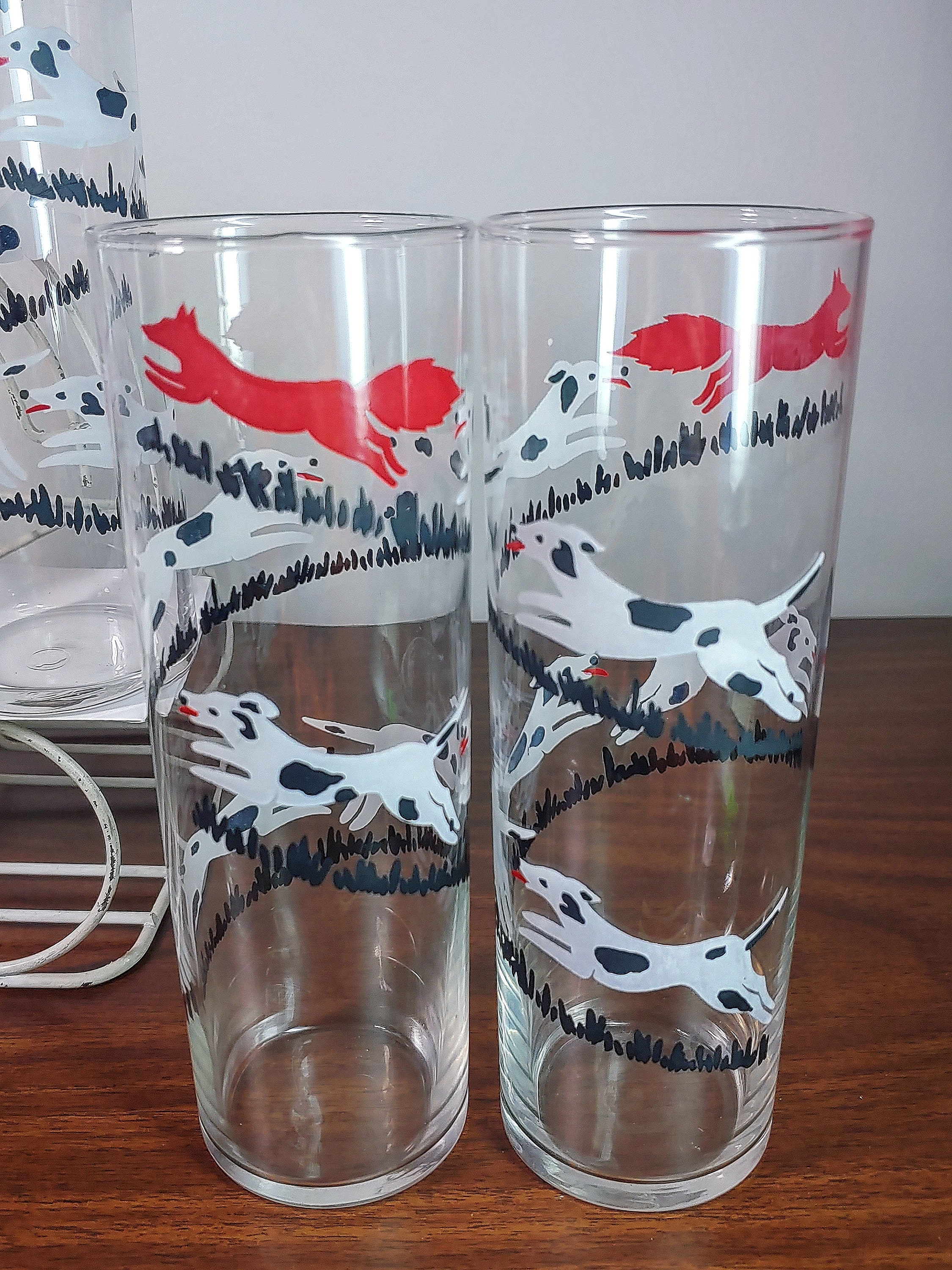 Libbey Tally Ho Fox Hunt Tom Collins Glasses Set 6 Dog Etsy