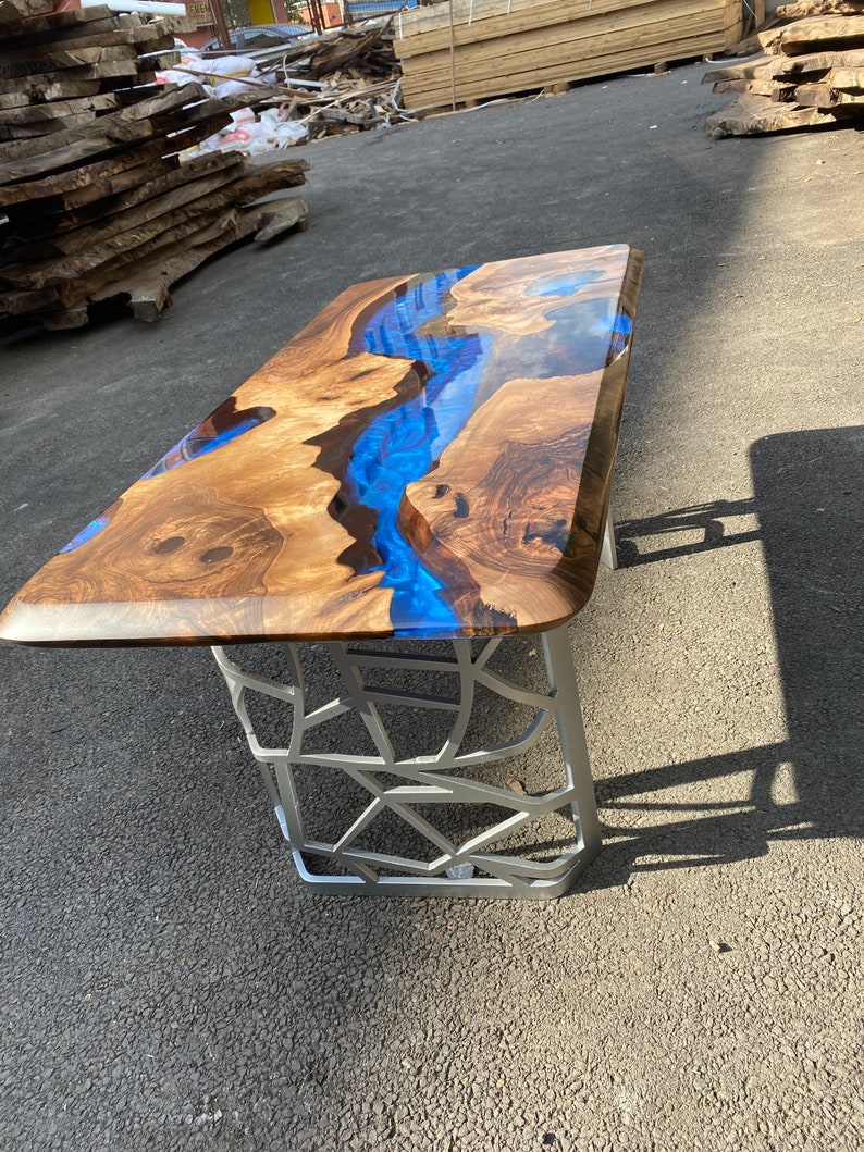 Purple Gold Leaf Walnut River Epoxy Dining Table