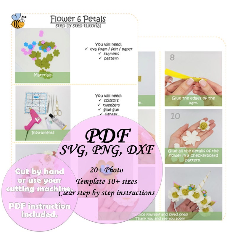 Flower 6 petals SVG 3D paper Flower template eva foam ...