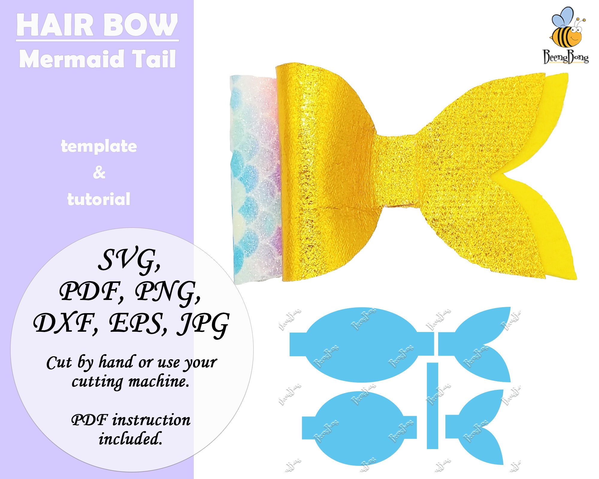 Mermaid tail hair bow template SVG Sea princess shell bow Etsy