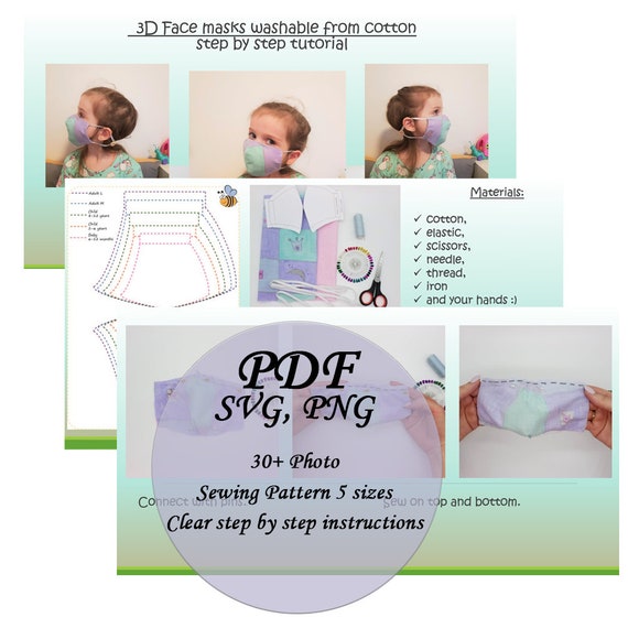Diy Face Mask Pattern Pdf Svg 3d Face Masks Washable Etsy