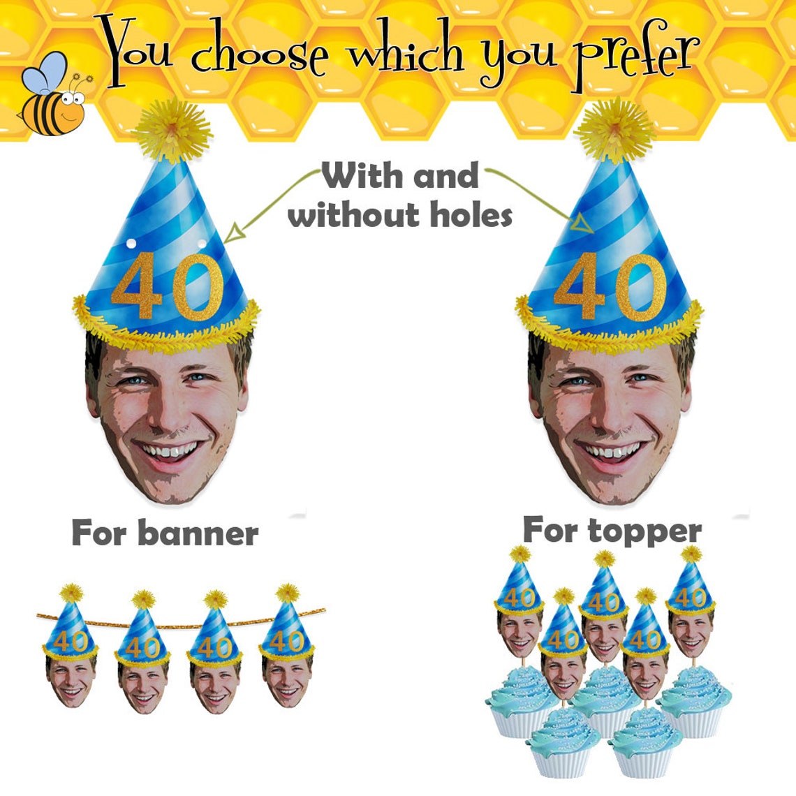 Ferret Birthday Party Banner Custom Cupcake Toppers Face Etsy