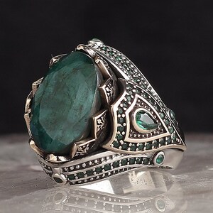 Sterling Silver Emerald Ring, Mens Green Emerald Ring, Handmade ...