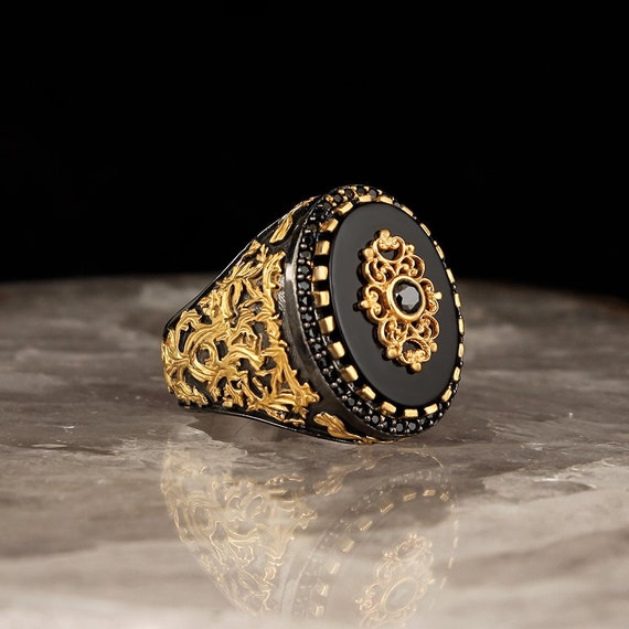 Generosidad tofu Salida hacia Anillo de oro con piedra negra anillo de ónix negro hecho a - Etsy España