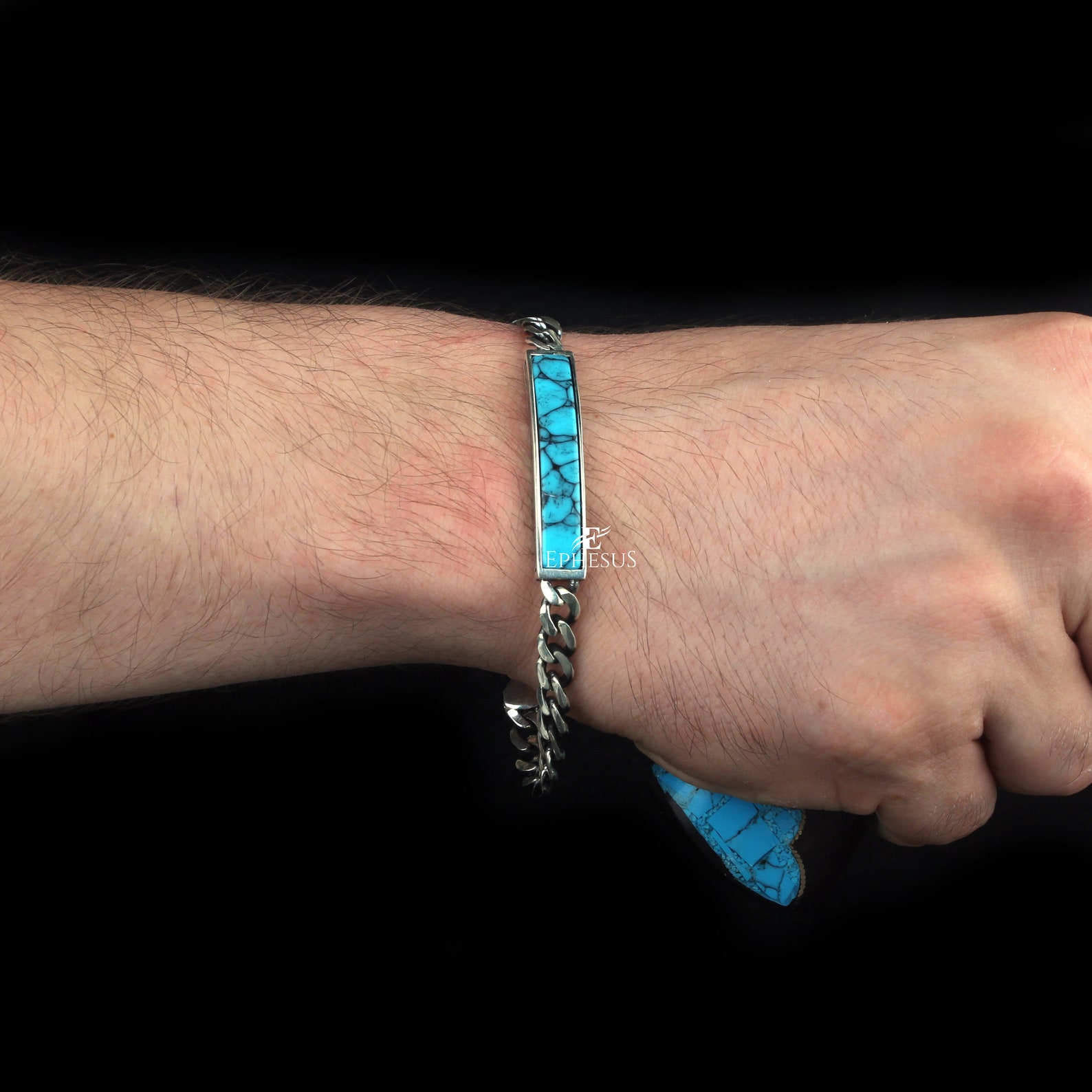 Mens Silver and Turquoise Bracelet Mens Turquoise Bracelet Etsy