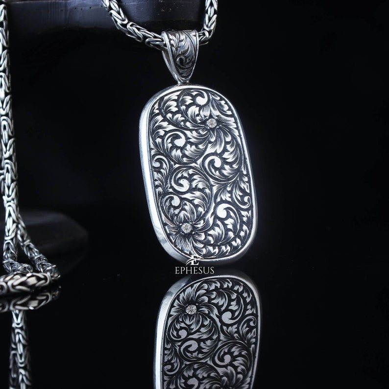 Mens Diamond Necklace Real Diamond Necklace Sterling Silver Etsy