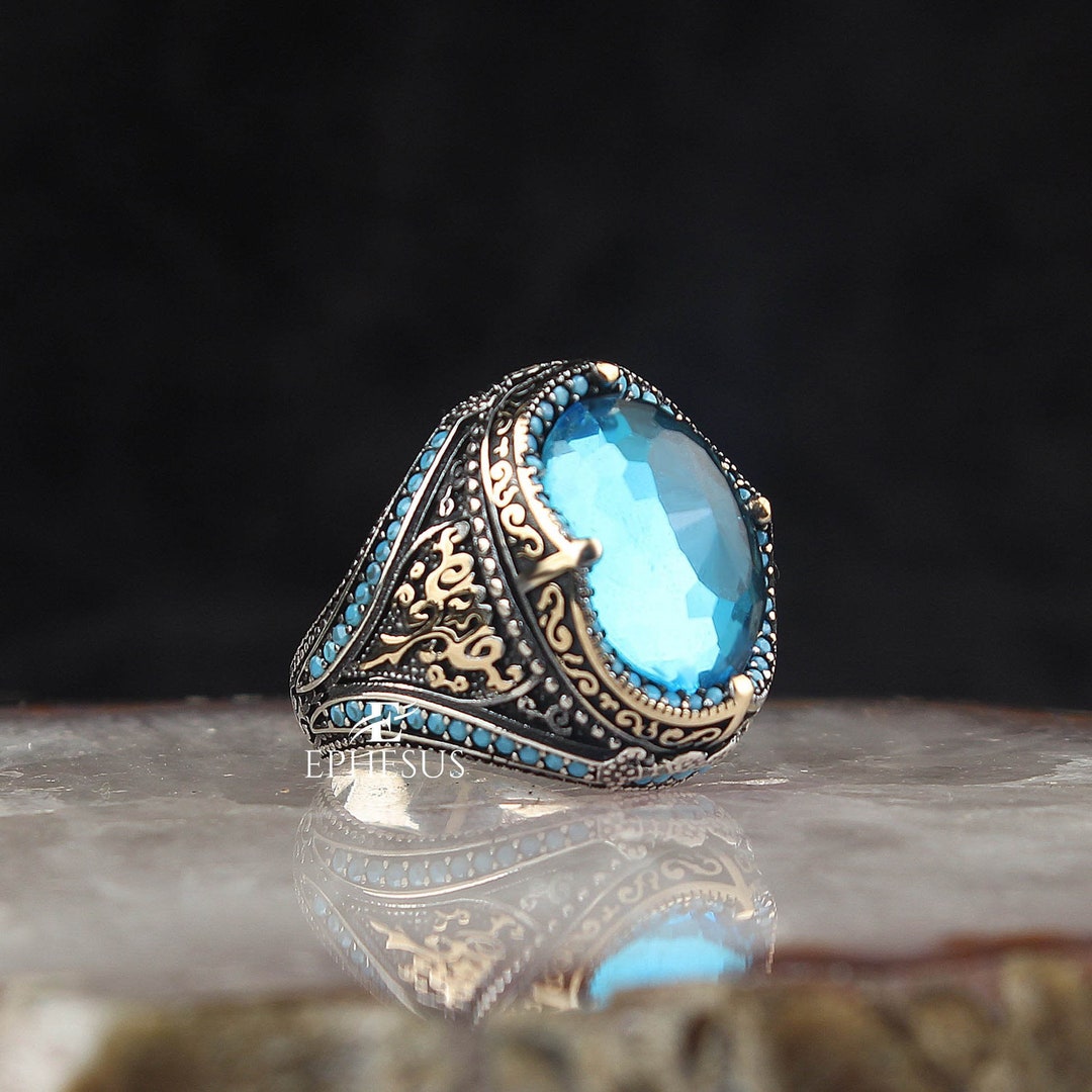 Mens Topaz Ring Blue Topaz Ring Sterling Silver Large Ring - Etsy