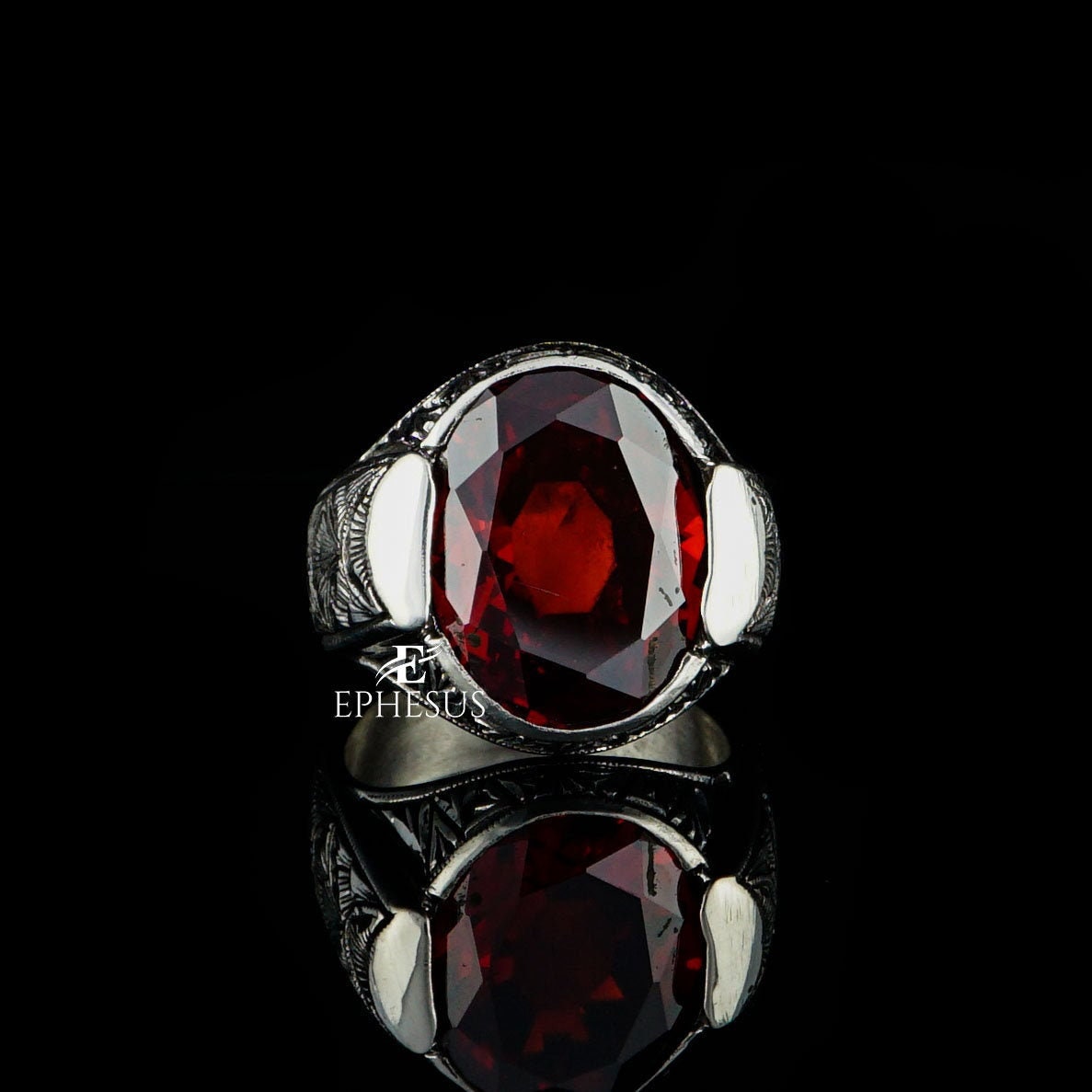 Mens Red Stone Ring Ring Sterling Silver Etsy UK