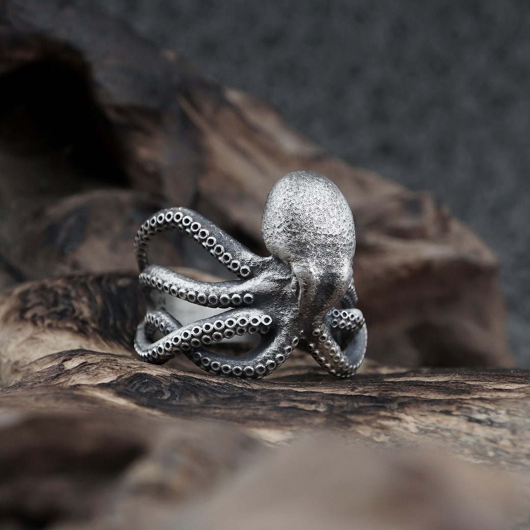 Octopus Ring for Men, Sterling Silver Octopus Ring, Octopus Tentacle
