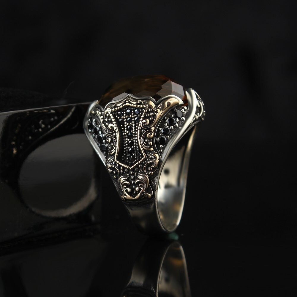 Smoky Quartz Ring Sterling Silver Mens Handmade Ring Faceted - Etsy