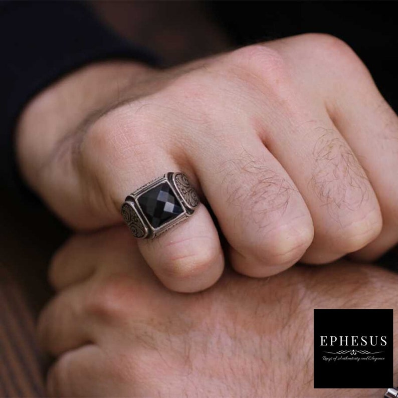 Mens Pinky Ring 925 Sterling Silver Onyx Ring Handmade Ring Etsy