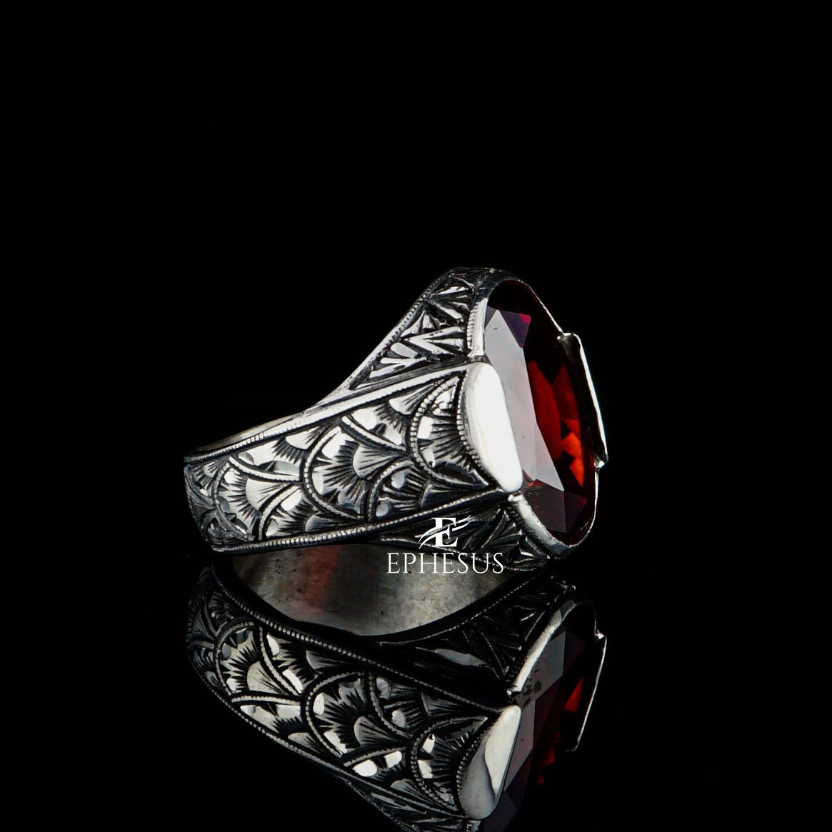 Mens Red Stone Ring Ring Sterling Silver Etsy